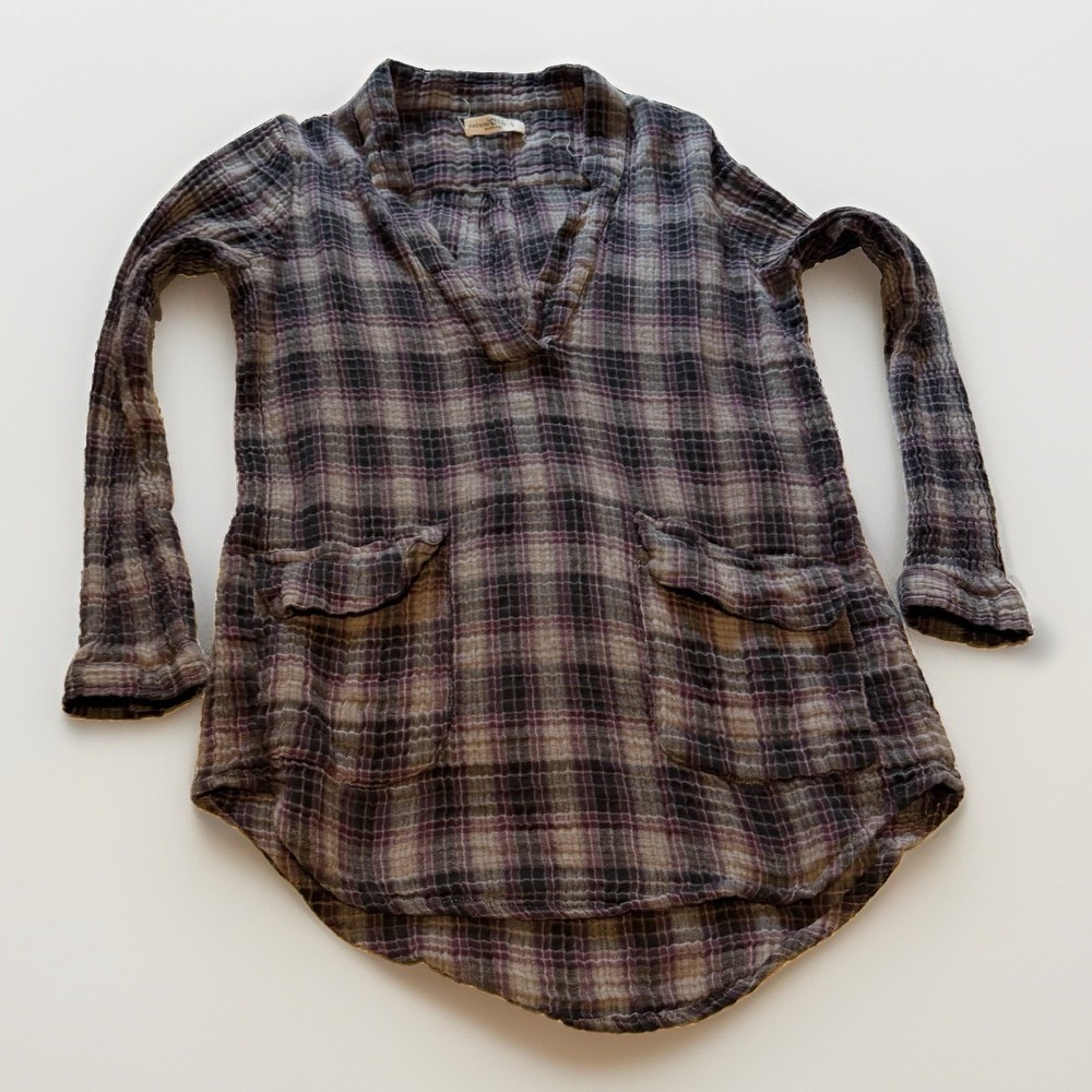 Natural Life Plaid Cotton Gauze Boho Tunic Top S